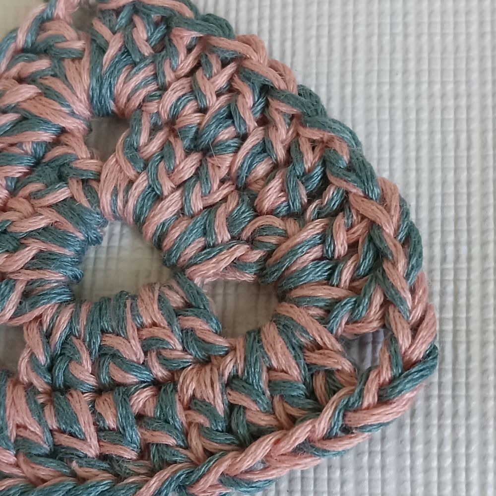 Handmade Crochet Blue and Pink Triangle Shaped Lightweight Dangle Style Earrings - Picture 5 of 11